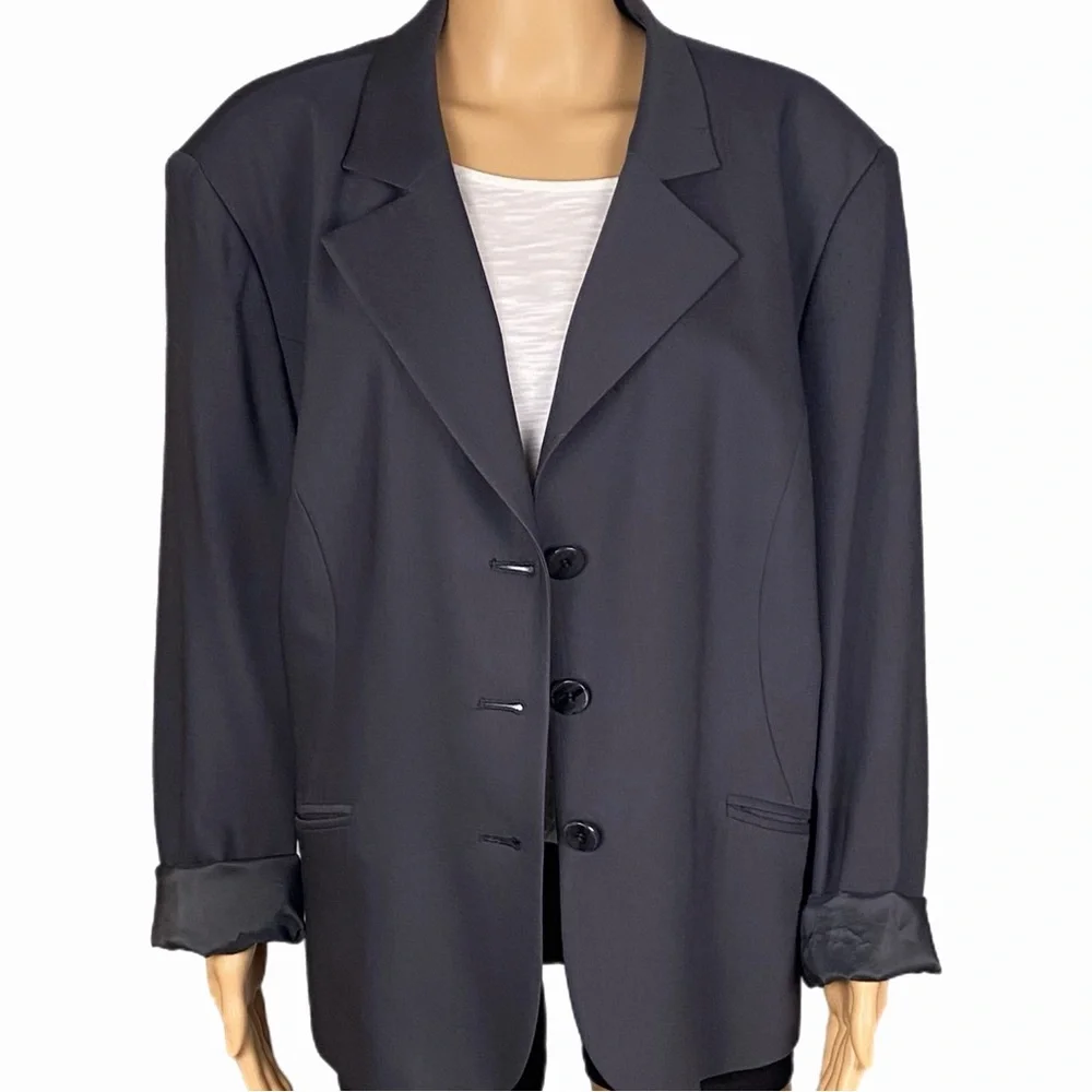 TALBOTS WOMAN dark grey wool 3-button blazer with front welt pockets Size 20W - Picture 2 of 13